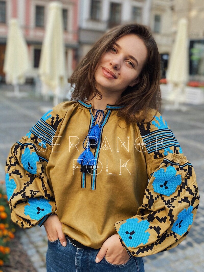 Сучасна жіноча блуза вишиванка в стилі бохо на лляній тканині "Джамала" - Зображення 2