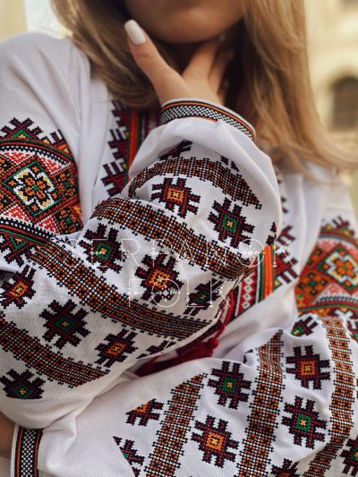 Вишукана біла жіноча блуза вишиванкана домотканому полотні "Устинія" - Зображення 5