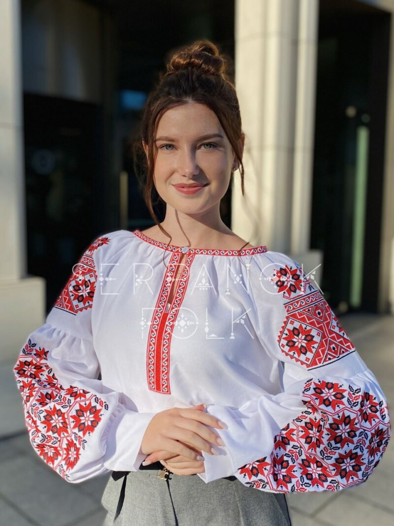 Традиційна біла жіноча вишиванка на домотканому полотні "Звенислава" - Зображення 2