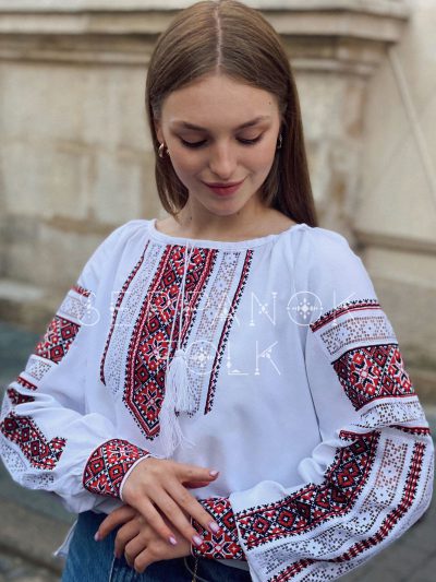 Українська біла жіноча блуза вишиванка з решитилівкою "Зореслава" - Зображення 2