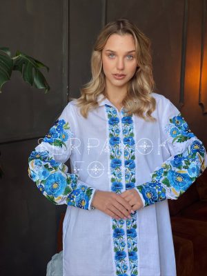 Українська біла квіткова жіноча блуза вишиванка в стилі бохо "Ксенія"