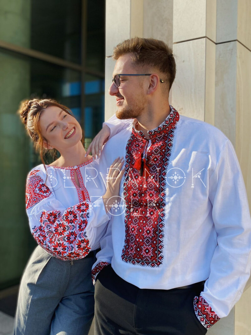 Парні вишиванки ексклюзивні з червоною і чорною вишивкою "Українська пристрасть" - Зображення 4