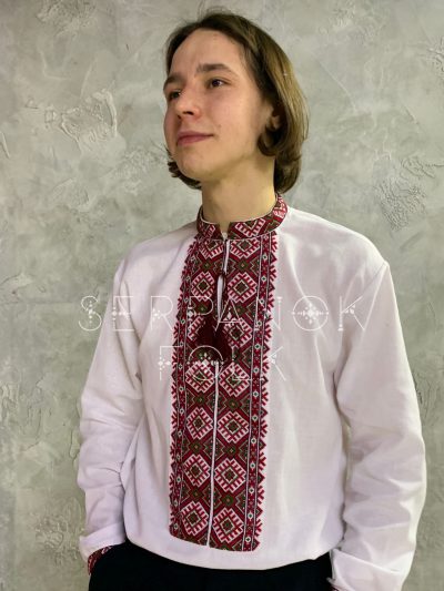 Біла автентична чоловіча вишита сорочка на домотканому полотні "Сварог"
