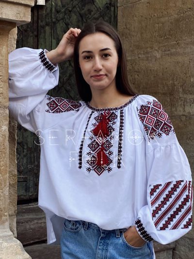 Українська традиційна біла жіноча вишиванка на домотканому полотні "Єфросінія" - Зображення 2