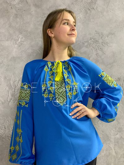 Легка патріотична жіноча вишиванка на легкому шифоні "Агнеса" - Зображення 5