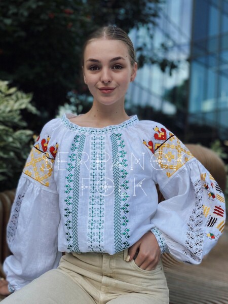 Вишукана біла жіноча вишиванка бохо з чернівецьким орнаментом "Цитрина"