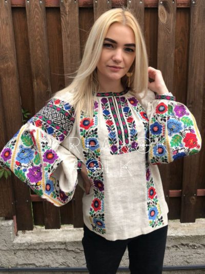 Квіткова жіноча вишиванка з борщівською вишивкою на лляній тканині "Поліана" - Зображення 5