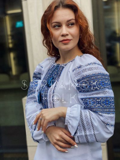 Біла класична жіноча блуза вишиванка з білим мереживом "Мілада" - Зображення 5