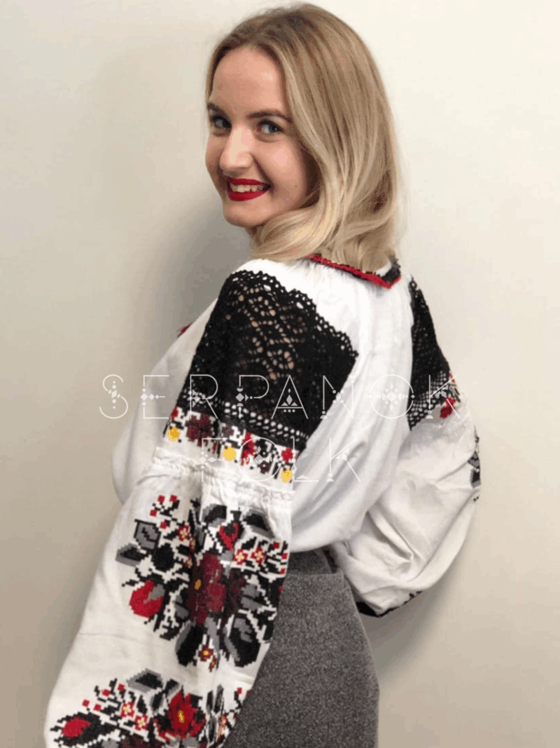 Жіноча квіткова борщівська біла святкова вишиванка "Квітослава" - Зображення 7