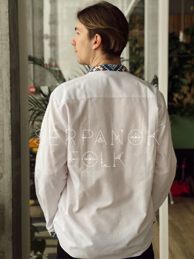 Сучасна чоловіча вишиванка ручної роботи на домотканому полотні "Петлюра" - Зображення 5